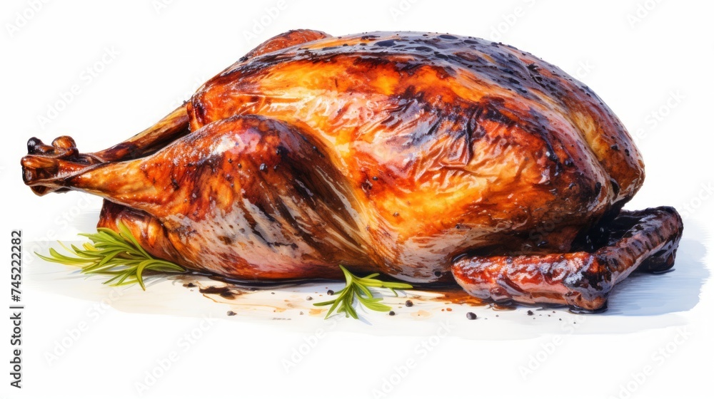 A flavorful turkey thigh captured in a close-up realistic photo against a white background Generative AI - obrazy, fototapety, plakaty 