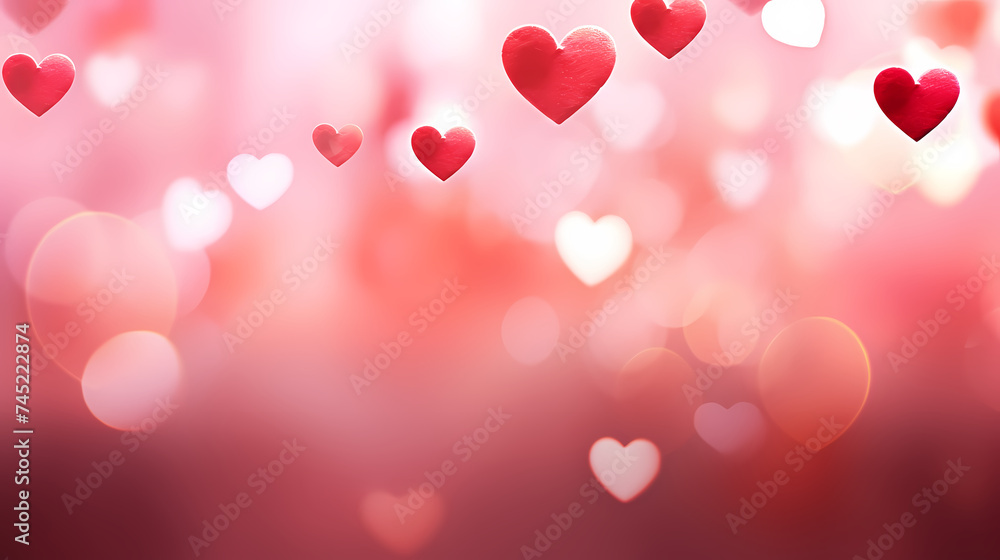Fototapeta premium Red hearts bokeh, lights valentine background