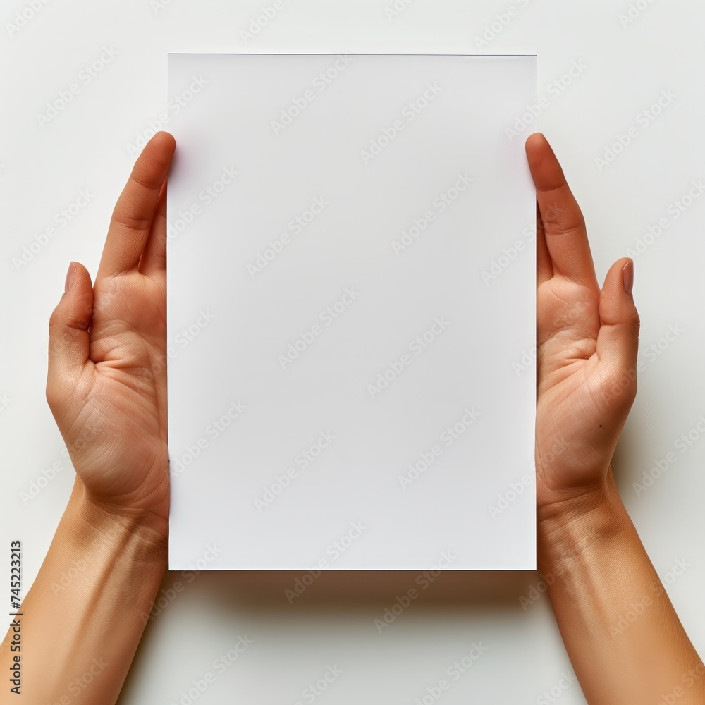 hand holding plain paper, isolated on a white background hand holding plain paper, isolated on a white background
