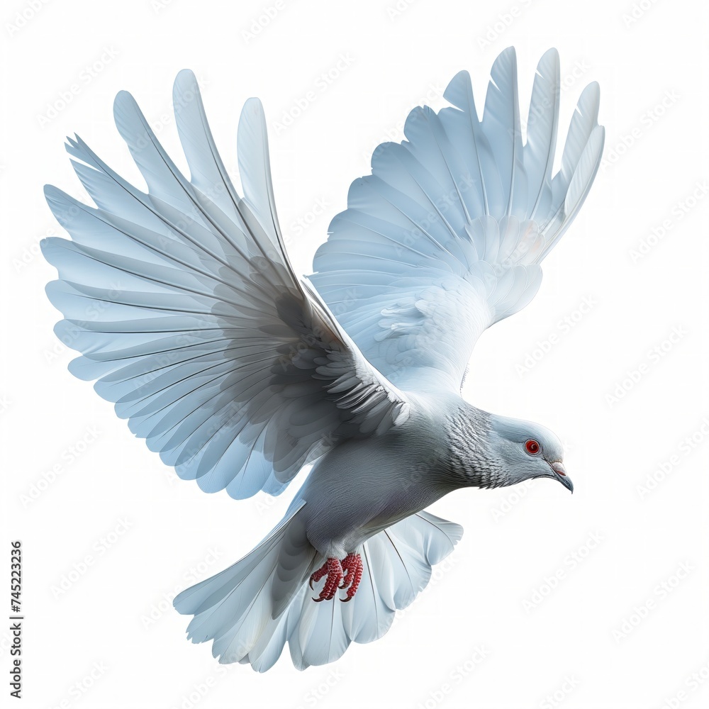 Fototapeta premium Isolated white flying bird on white background