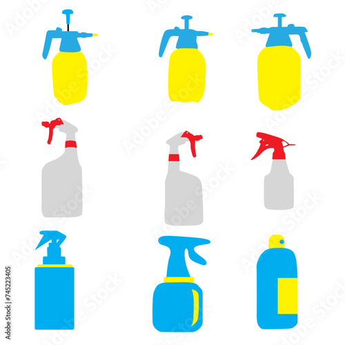 Spray Pistol Cleaner Plastic Bottles. Plastic bottles of cleaning product. bottles of household chemicals and cleaning supplies isolated on white background. cleaning bottle spray