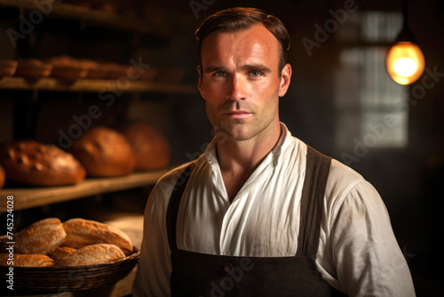Man Standing in Front of Bread Rack in Home Bakery