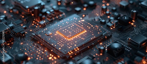 The image showcases a detailed view of an electronic circuit board, with intricate pathways connecting various components. The circuit board is a critical part of an innovative neural technology that