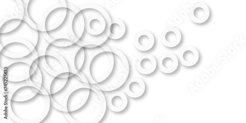 Abstract illustration of randomly arranged gray rings with soft shadows on white background. Seamless White Circle Pattern. Design for card  brochure  cover  banner  artwork.