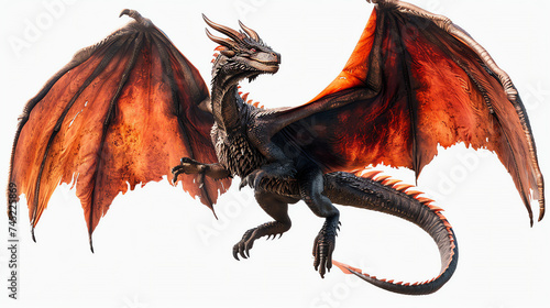 A majestic dragon with wings spread wide in flight.