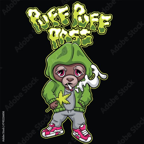 Teddy Bear Smoking Weed Streetwear Graffiti Cartoon illustration. Vector graphic for t-shirt prints and posters