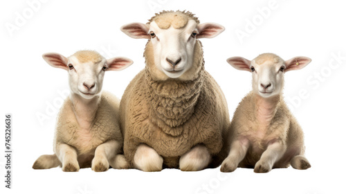 Ewe sheep family isolated on transparent and white background.PNG image