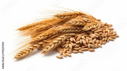 A small pile of barley grains showcased in a close-up realistic photo against a white background Generative AI