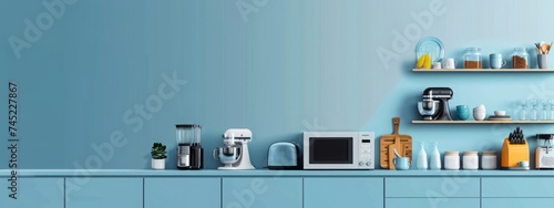 Advertising banner for Home Appliances in the Kitchen, providing generous copy space, ideal for use in home decor magazines, appliance reviews, and kitchen renovation campaigns photo