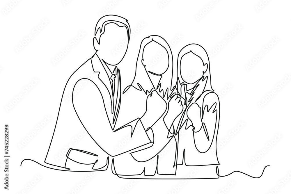 One continuous line drawing of work team concept. Doodle vector illustration in simple linear style.