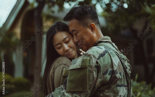 Tender Reunion: A Father Embraces His Daughter in Military Uniform Returning Home