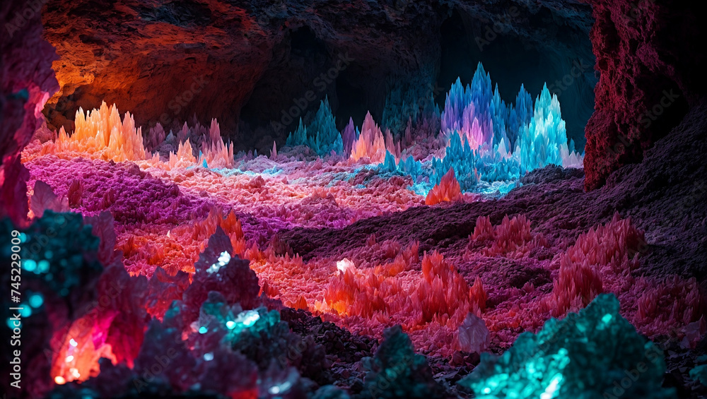 colorful crystal cave - obrazy, fototapety, plakaty 