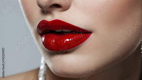 Eleganckie czerwone usta z połyskiem – ikona kobiecego piękna photo