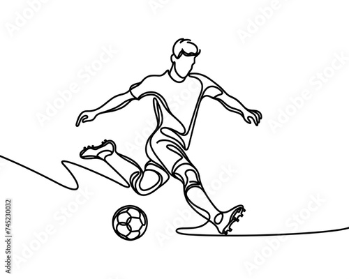 Vector image of a soccer player kicking the ball in a linear style.