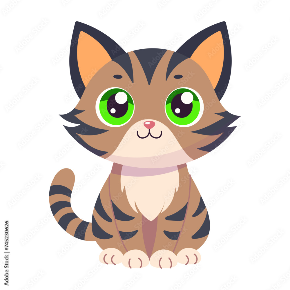 Vector cartoon illustration with cute cat
