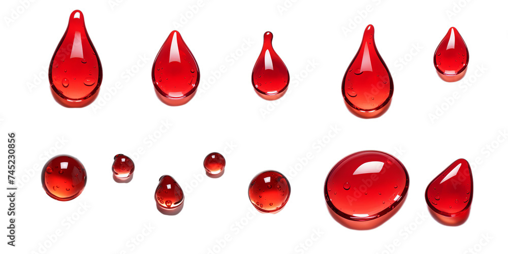 Fototapeta premium Collection of red water droplet isolated on a white background as transparent PNG