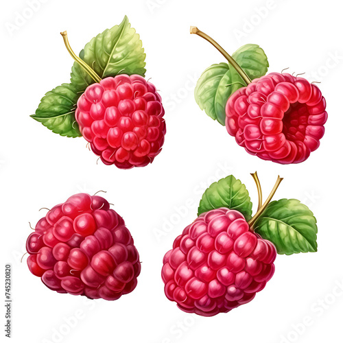 watercolor painting realistic Raspberry on white background. Clipping path included.