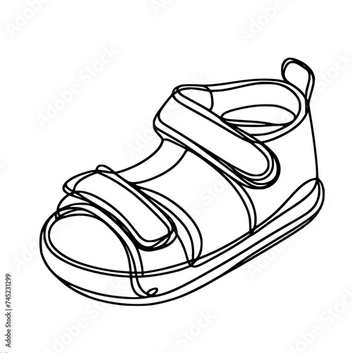 Single line vector image, children's sandal with Velcro