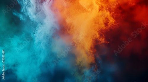 Abstract background of red, blue and yellow smoke isolated on black background