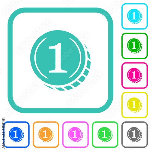Coin with number one vivid colored flat icons