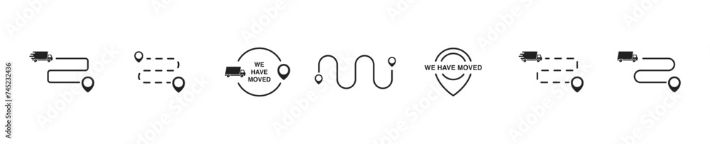 We have moved icon set. Delivery, route, transfer. Vector EPS 10 We have moved icon set. Delivery, route, transfer. Vector EPS 10