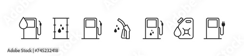 Gas, petrol station icon set. Diesel, fuel, electric vehicle charging. Vector EPS 10