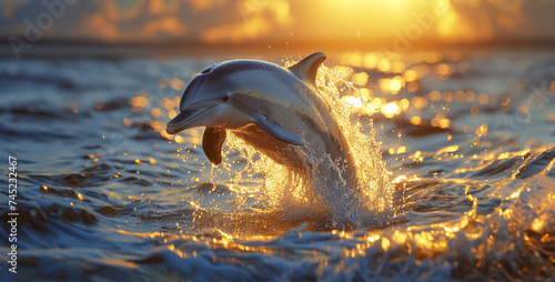 horse in the water, Elegant Bottlenose Dolphin Jumping Freeze a moment in time as a bottlenose dolphin leaps joyfully out of the water, its sleek body glistening in the sunlight as it arcs gracefully  © waris