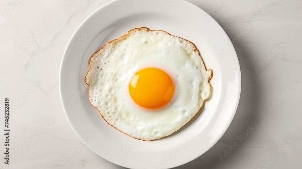 Classic sunny-side-up eggs, perfectly cooked, arranged on a white plate, top view, soft natural lighting, traditional breakfast setup Generative AI Classic sunny-side-up eggs, perfectly cooked, arranged on a white plate, top view, soft natural lighting, traditional breakfast setup Generative AI