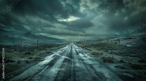 empty country road in stormy weather photo