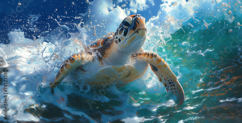 green sea turtle swimming  Elegant Sea Turtle Cruising Capture the serenity of a sea turtle as it cruises effortlessly through the ocean  its streamlined body cutting through the water with ease reali