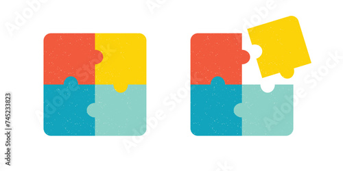 Two colorful puzzles - assembled and in the process of assembly. Vector illustration isolated on white background
