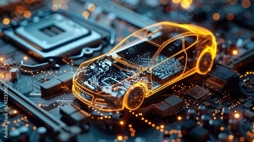 Conceptual Smart Car on Electronic Circuit Board