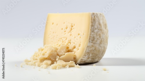 Close-up realistic photo of a crumbly asiago cheese against a white background Generative AI