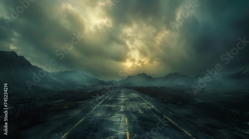 empty country road in stormy weather photo