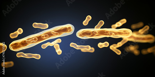 Digital illustration of cholera bacteria in colour background ,Bacteria Bacteroides fragilis, one of the major components of normal microbiome of human intestine  photo