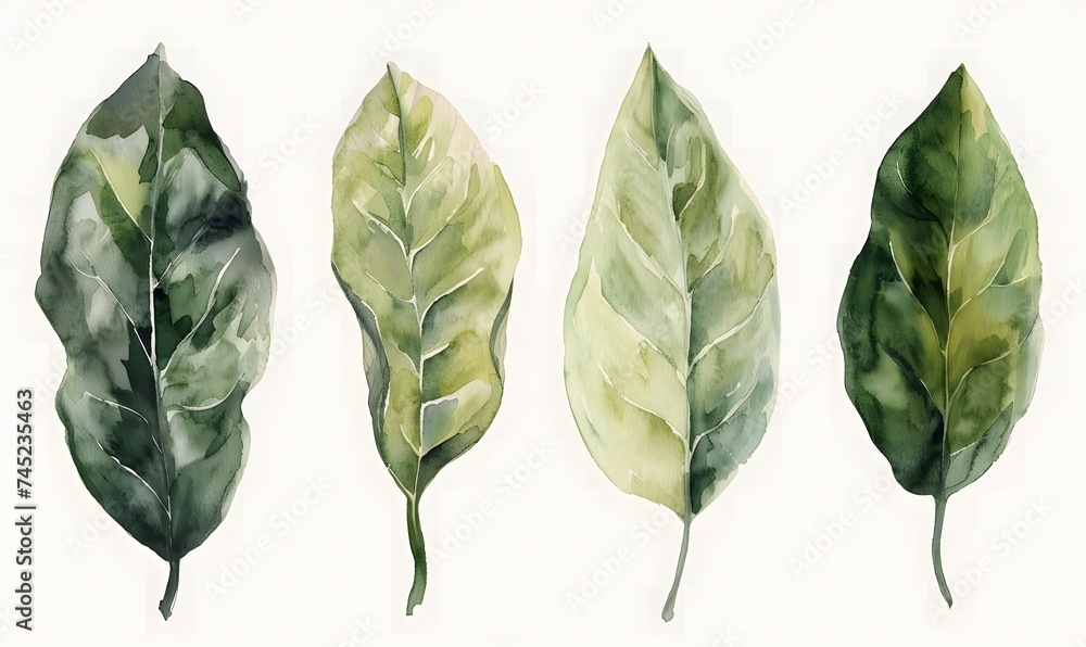 Naklejka premium Watercolor Leaves with Twisted Branches