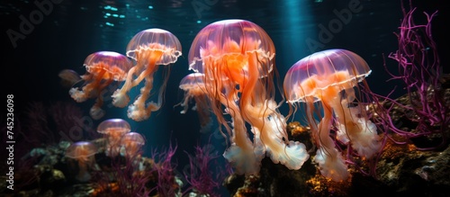a group of Jellyfish in sea water