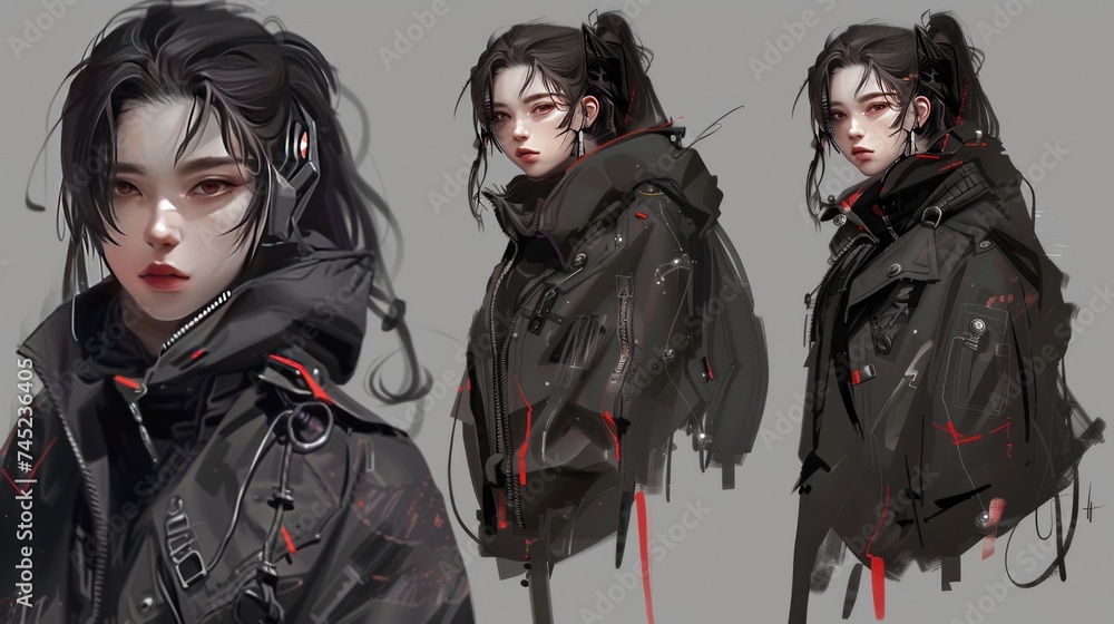 Fototapeta premium Modern cyberpunk anime character jacket style AI generated image