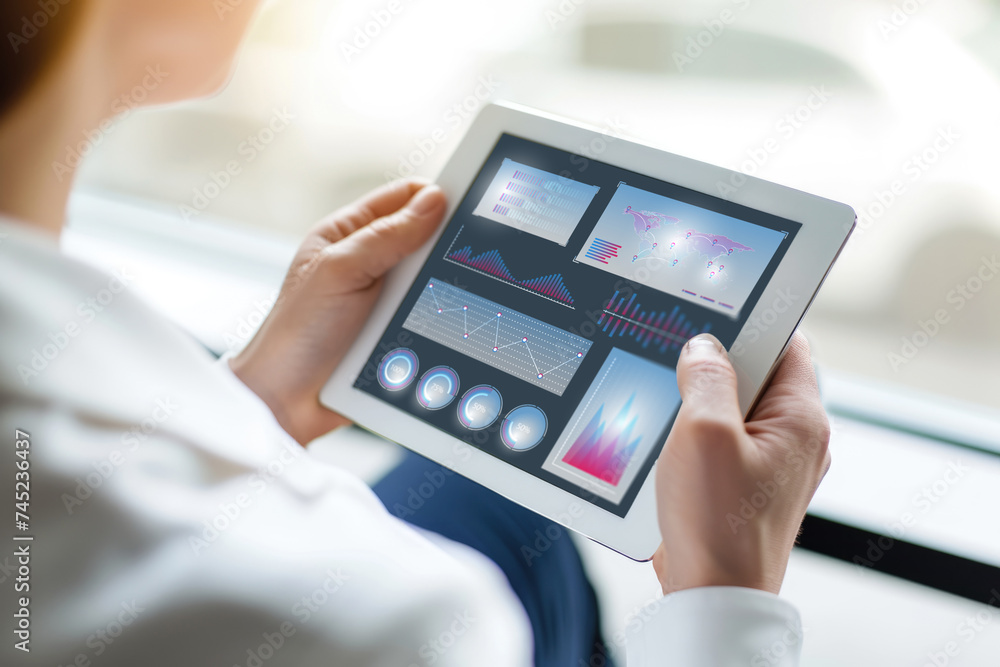 a businessperson analyzing charts and graphs on a sleek digital tablet a businessperson analyzing charts and graphs on a sleek digital tablet