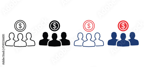 Fund of Donation Icon Set. Charity and Donation Concept. Organization and Community Charitable Foundation. Financial Help for People Pictogram. Editable stroke. Vector illustration.