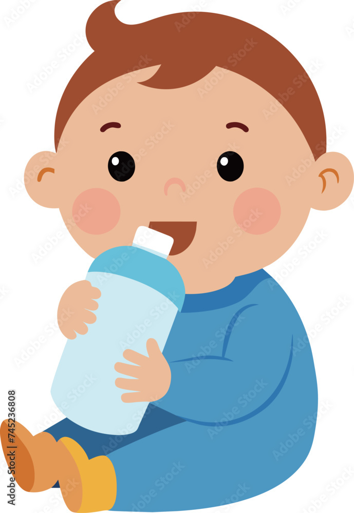 Illustration of a Little Baby Boy Drinking Milk from a Plastic Bottle Illustration of a Little Baby Boy Drinking Milk from a Plastic Bottle