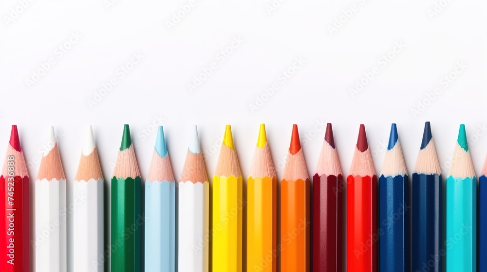 colored sharpened pencils on a white background, school supplies for drawing colored sharpened pencils on a white background, school supplies for drawing