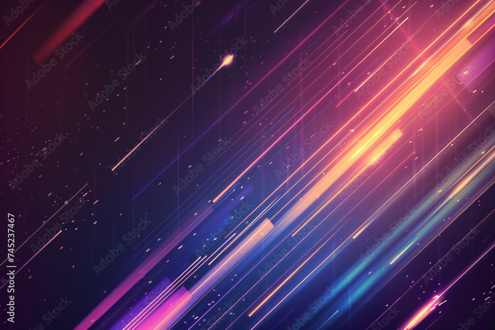 Diagonal glowing lines with a purple background and particles Diagonal glowing lines with a purple background and particles