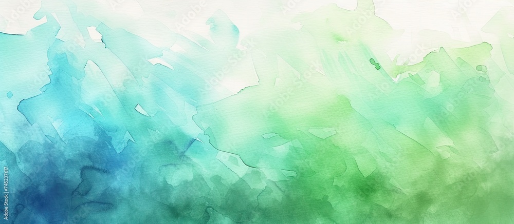 This painting features a mesmerizing blend of vibrant blue and green colors on a crisp white background. The colors flow and blend seamlessly, creating a visually striking contrast that captures the This painting features a mesmerizing blend of vibrant blue and green colors on a crisp white background. The colors flow and blend seamlessly, creating a visually striking contrast that captures the