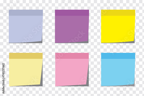 Multicolor post it notes isolated on transparent background. Colored sticky note set. Vector realistic illustration. eps file10
