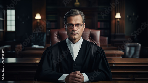 male judge dedicated committed to justice. in the trial for accuracy and Lawyer's Justice with Judge gavel, in suit or Hiring lawyers in the court room. Legal law, prosecution, legal adviser, lawsuit