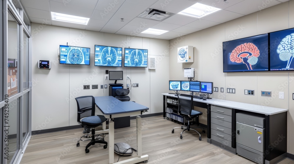 Modern Lung and Heart Study Laboratory and Monitors EEG Reading.