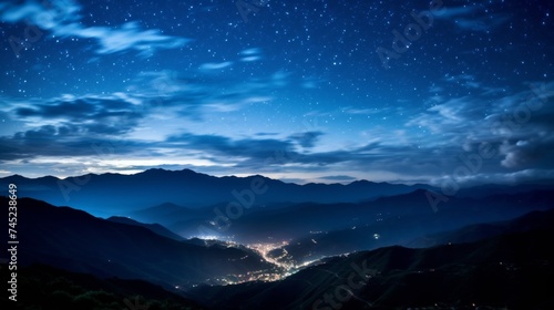 Mountains and hills against starry sky