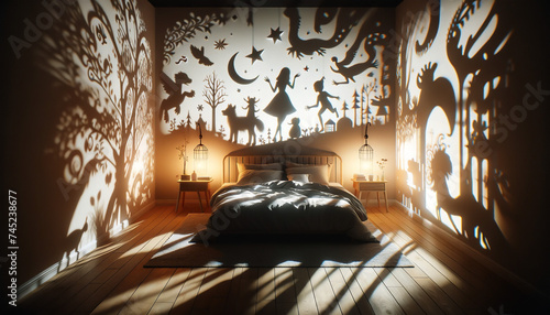 Image of bedroom with light and shadow reflecting on walls. © ForeverYoung