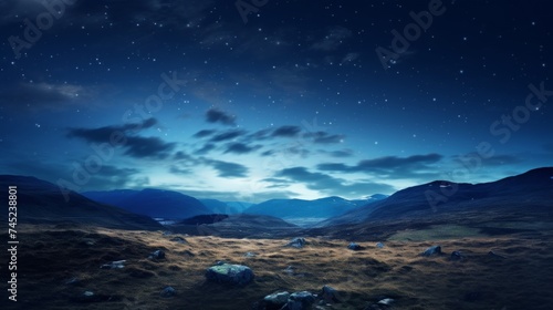 Mountains and hills against starry sky